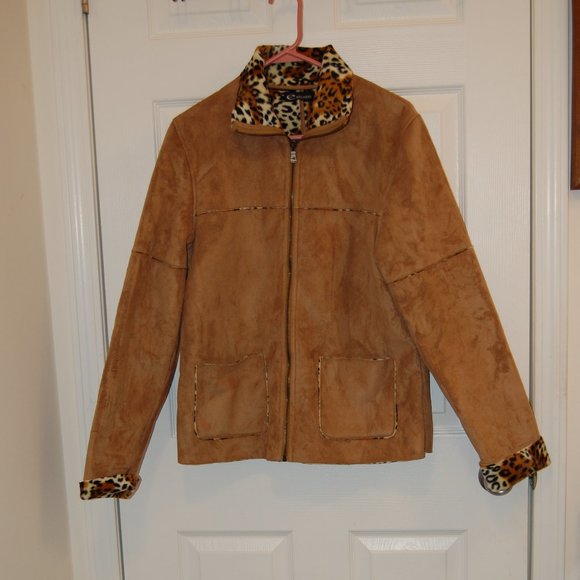 E Studio Women's Leopard Lined Long Sleeve Suede Zipper Jacket No Size Tag (S-M) - Picture 6 of 10